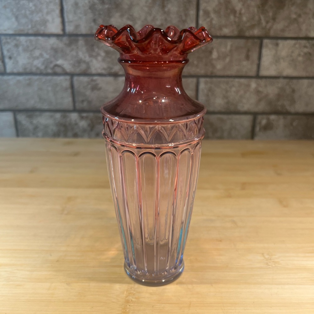 Vintage Fenton Mulberry Ruffle Edge Vase Amethyst Purple/ Blue 7.5”